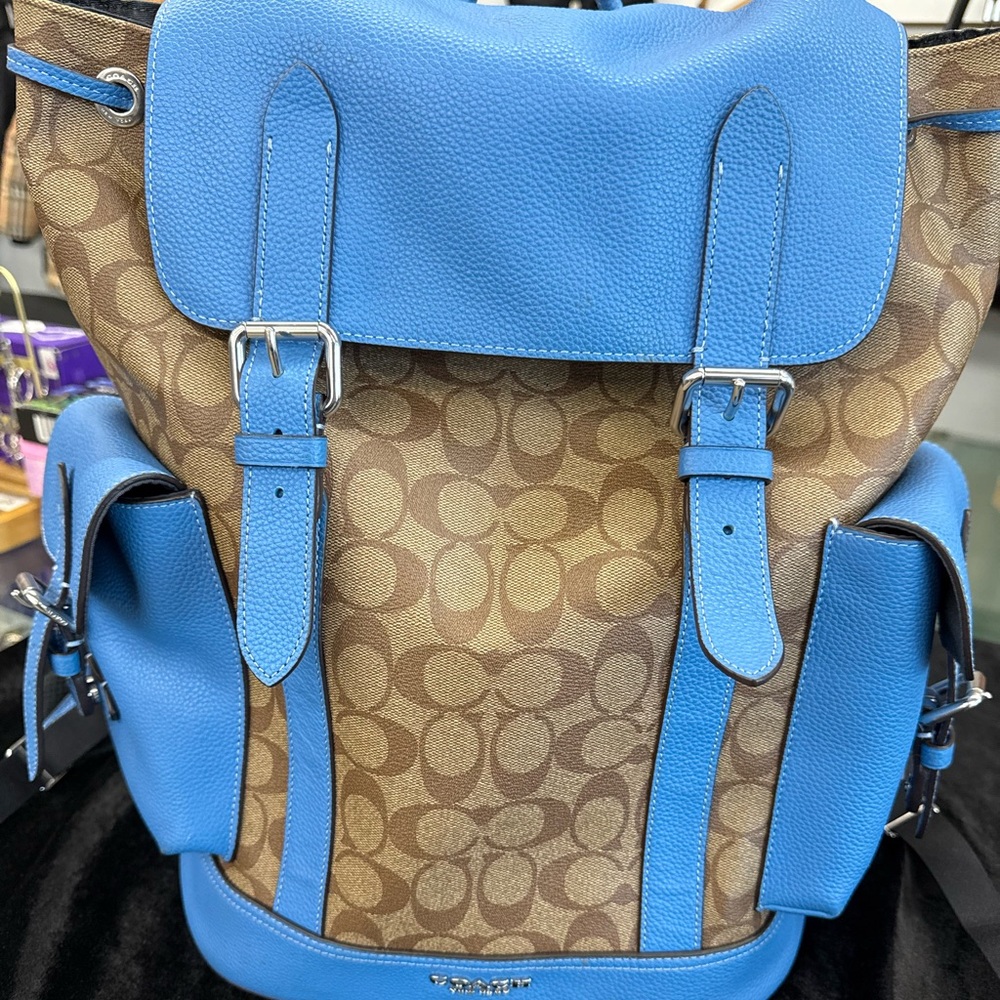 Coach Signature Brown and Blue Backpack